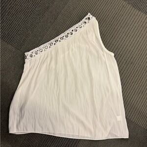 Ramy Brook White One-Shoulder Crochet Trim Blouse